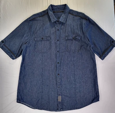 Sean John Mens Denim Shirt Button Up 3XL (48" Chest) Short Sleeve Pockets Blue - Image 1 of 4