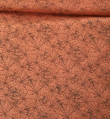 Tecido BTY X 45"W por Wilmington estampado teia de aranha preta em costura acolchoada laranja - Imagem 1 de 4