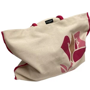 Bolso de Mano Lancome Beige Lona con Rosa y Dorado Brillo Rosa Compras Playa - Imagen 1 de 7