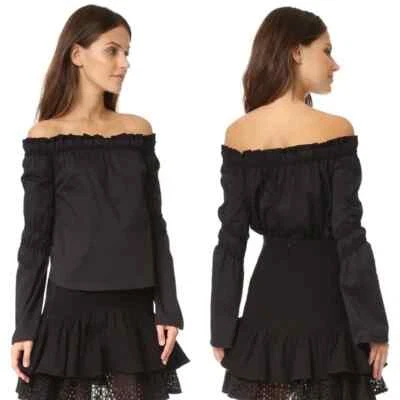 Zac Posen Dakota Blouse Black Off The Shoulder Size 4 Shopbop Bell Sleeve Cotton - Image 1 of 4