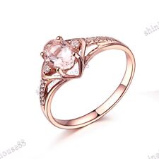 Solid 10K Rose Gold Oval 7x5mm Morganite SI/H Diamond Gemstone Ring Fine Jewelry
