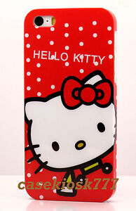 for iphone 5 5s hard case kitty kitten red black white polka dot with bow + film