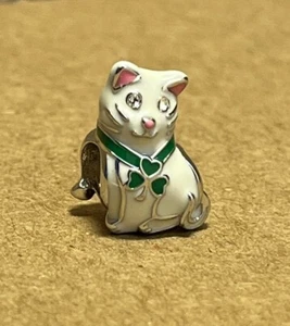 TARA'S DIARY ENAMEL CAT WITH SHAMROCKS Charm/beads 925 Sterling - Picture 1 of 4