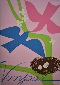 Póster original holandés de mediados de siglo Voorjaar ""Primavera"". - Imagen 1 de 1