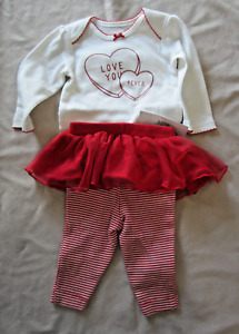Carter's Valentine Newborn 2-Piece White Body Suit Red Striped Tights & Red Tutu