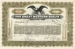 STOCK CERTIFICATE 1923 / 5 shares GREAT WESTERN SUGAR CO BROWN 5/23/23 - Picture 1 of 2