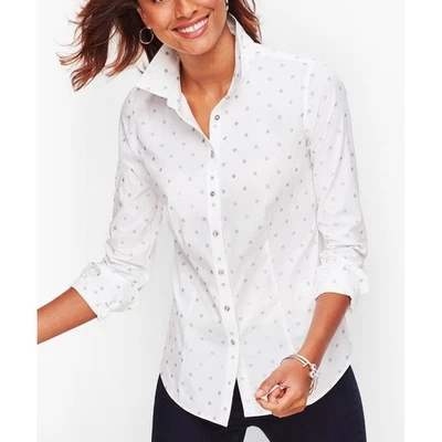 Camisa Talbots Perfect Blanca Plateada Punto Algodón Spandex Abotonada Talla 18 Foto 1 de 4