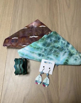 Bandana Head Coverings (2), Handmade Faith Earrings & Leather Cuff Bracelet  - Image 1 of 4
