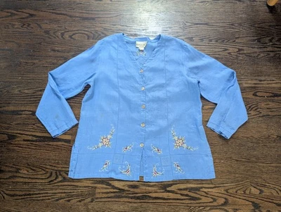 Camisa Top Mujer Colección David Dart 100% Lino De Colección Talla M Punta de Aguja Floral  Foto 1 de 4