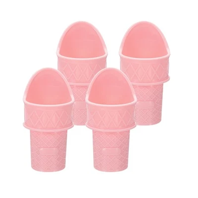 Cuchara de vaso reutilizable de plástico rosa 4 piezas con cono de helado de 3,94" Foto 1 de 4