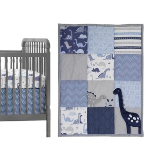 Bedtime Originals Roar Dinosaur 3 Piece Crib Bedding Set Blue/Gray 44x1x35 Inch - Picture 1 of 2