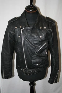 De Colección BLL Piel de Vaca Cuero Rico Chaqueta de Motociclista Negra 38 Pequeña Brando Wild One Punk - Imagen 1 de 13
