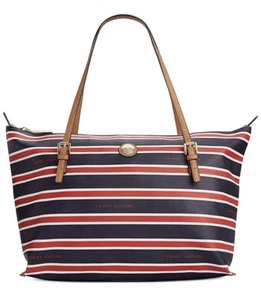 Tommy Hilfiger TH Stripe Large Convertible Tote Navy/Red – Stylish & Versatile - Picture 1 of 4