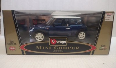 BURAGO 1:18 SCALE GOLD COLLECTION - MINI COOPER 2000 BLUE DIECAST COD3319 - Image 1 of 4