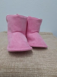 Pink Infant Boots Slip On Faux Suede Size 6 To 9 Months - Picture 1 of 2