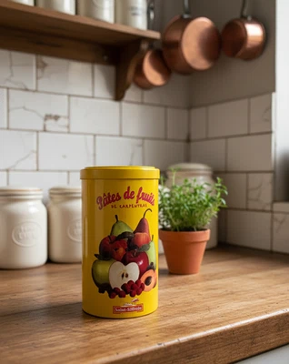 Boîte en Métal Vintage | Pâtes de Fruits de Carpentras | Récipient Jaune Vibrant - Photo 1/4