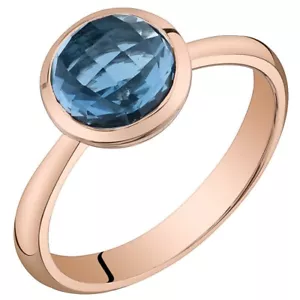 Anillo cúpula solitaria de piedras preciosas topacio azul de Londres de oro rosa de 14 K 2,00 quilates - Imagen 1 de 5