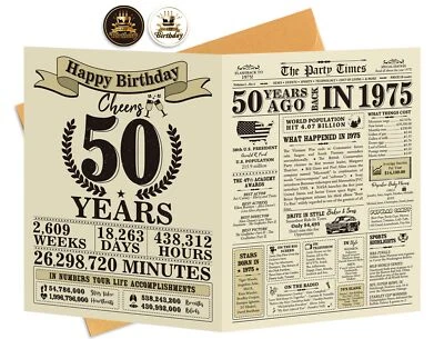 50TH BIRTHDAY CARD GIFTS Vintage 1975 50TH Birthday Card Gift for Men Women Wife Husband Birthday Card