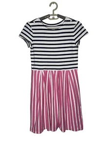 Gap Kids Size XXL (14-16) Striped Dress Pink & Black Cotton Cap Sleeve - Picture 1 of 8