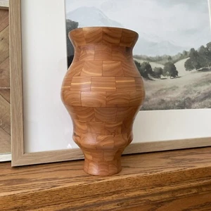 Segmented Wood Vase Handcrafted Lathe Turned Signed by Artist Art - Picture 1 of 9