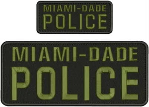 MIAMI-DADE POLICE EMBROIDERY PATCH 4X10 AND 2X5 HOOK ON BACK BLK/OD GREEN - Picture 1 of 2