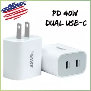 Fast USB C Charger Block PD 40W Dual Type C Power Adapter Wall Charger Plug Lot - Picture 1 of 10