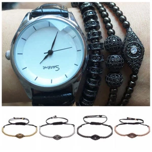 Luxury Men Micro Pave CZ Demon Eye & 8mm Disco Ball Braided Macrame Bracelets - Picture 1 of 17