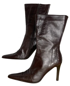 KENNETH COLE NEW YORK Hot Wire Brown Leather Pointed Toe Stiletto Boot Italy 8.5 - Picture 1 of 12