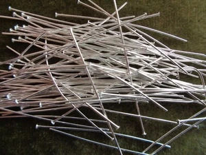 Head pin, silver-plated brass, 2 inches, 24 gauge. Sold per pkg of 100. - Picture 1 of 1