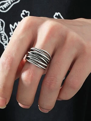 Men's Open Rings Size 7 Y2K Hip-Hop Retro Punk Rock Alloy Silver Plated - Image 1 of 4