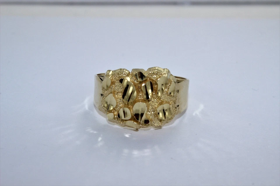 Authentic 14K Yellow Gold Nugget Ring Diamond Cut 3 Sizes & Ring Size 5 ~ 13 - Image 1 of 1