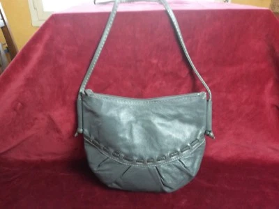 Sac bandoulière cuir gris femme bourse VINTAGE 70/80 Grey leather shoulder bag - Photo 1/4