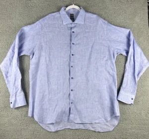 IKE BEHAR Shirt Men's XXL Blue Long Sleeve 100% Linen Button Up Made In Italy - Picture 1 of 12