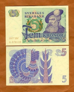 Sweden, 5 Kronor, 1977, P-51d  UNC   King Gustav Vasa - Picture 1 of 1