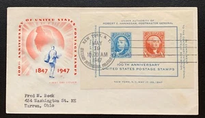 1947 FIRST DAY COVER CENTENARY EXHIBITION SHEET MAY 19TH NEWYORK NY EX COND - Picture 1 of 2