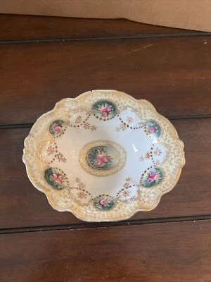 Nippon Morimura Pedestal Bowl- Hand-Painted-Japan-Roses-Gold Gilt-Antique - Image 1 of 4