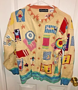 Maglione cardigan vintage Christine Foley At The Beach cotone a maniche lunghe taglia 1 - Foto 1 di 17