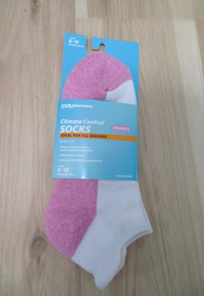 NUEVO EN PAQUETE CVS Calcetines Climatizantes Rosa Blanco Corte Bajo Cojín Antimicrobiano 6-10 Foto 1 de 4