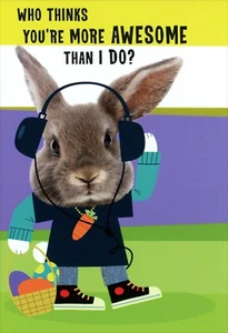 Cool HAPPY EASTER Card FOR SOMEONE AWESOME, Rabbit Music by Hallmark + Envelope - Picture 1 of 5