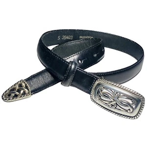 Brighton schwarzer Leder Damen Gürtel silberne Schnalle Herz 1995 Vintage Größe M 28 - Bild 1 von 7