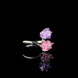 Elegant Two-Stone CZ Ring with Pink & Purple CZ in 925 Sterling Silver - Picture 1 of 5