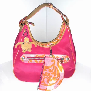Kipling Hot Pink Floral Nylon Shoulder Bag Structured W/Zip Pouch Ext Zip Pocket - Picture 1 of 23