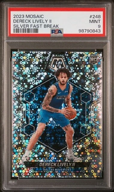 2023 Mosiac #248 Dereck Lively II Silver Fast Break RC PSA 9 Mavericks Rookie - Image 1 of 2
