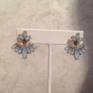 Light Blue Gem and Clear Rhinestone Stud and Jacket Pierced Earrings - Foto 1 di 3