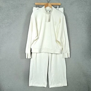 Juicy Couture Velour Tracksuit Set Womens Large Cream 2PC wide leg embroidered - Picture 1 of 21