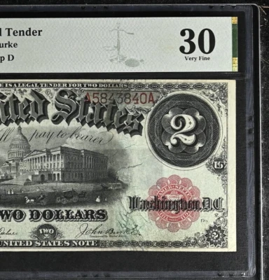 PMG30 1917 $2 "BRACELET" US LEGAL TENDER NOTE 3840A - Image 1 of 3