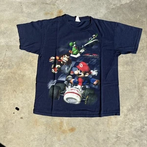 Y2k Mario kart DS promo T Shirt Navy Blue Youth Large 18” X 22.5” - Picture 1 of 4