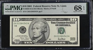2001 $10 Federal Reserve Note Fr-2035-H St. Louis PMG68 Superb Gem EPQ - Picture 1 of 2