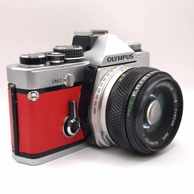 Olympus OM-2 35mm SLR Film Camera 50mm lens Red Real Leather WORKING - Image 1 of 4