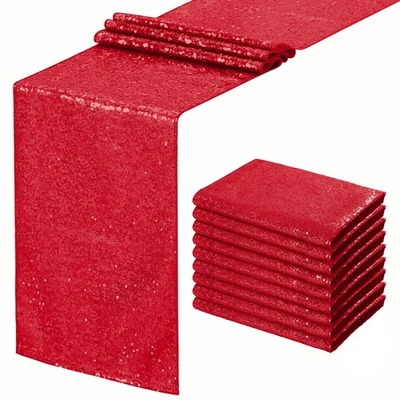 Red Table Runner 10 Packs 12x72 Inch Sequin Table Runners Sparkly Table Runne... - Image 1 of 4